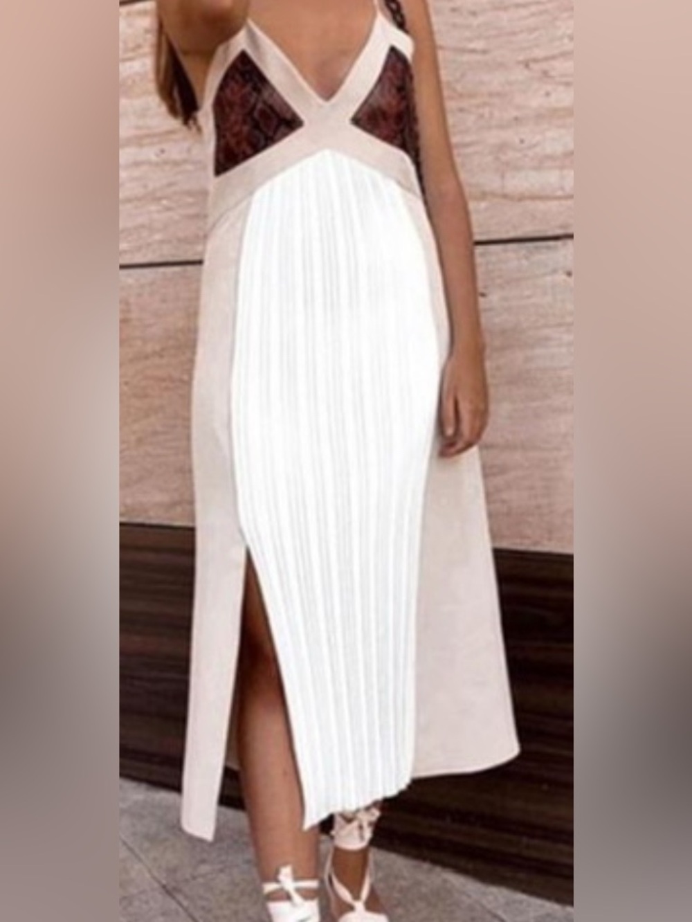 Zara Combined Midi Dress- Cream/Ecru Slip w/ Contrast Snake Print Bodice: M - Picture 2 of 10